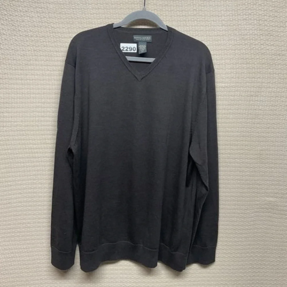 NWOT Banana Republic Brown/Gray‎ V-Neck Sweater Men 2XL Madagascar 100% Wool